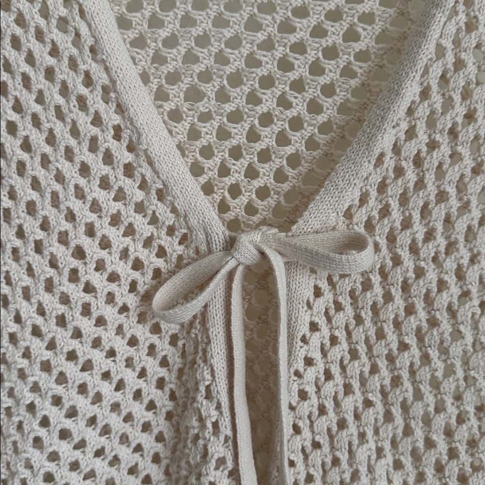American Eagle Outfitters Open-Knit Tie-Front Cardigan in Beige S - Picture 2 of 8